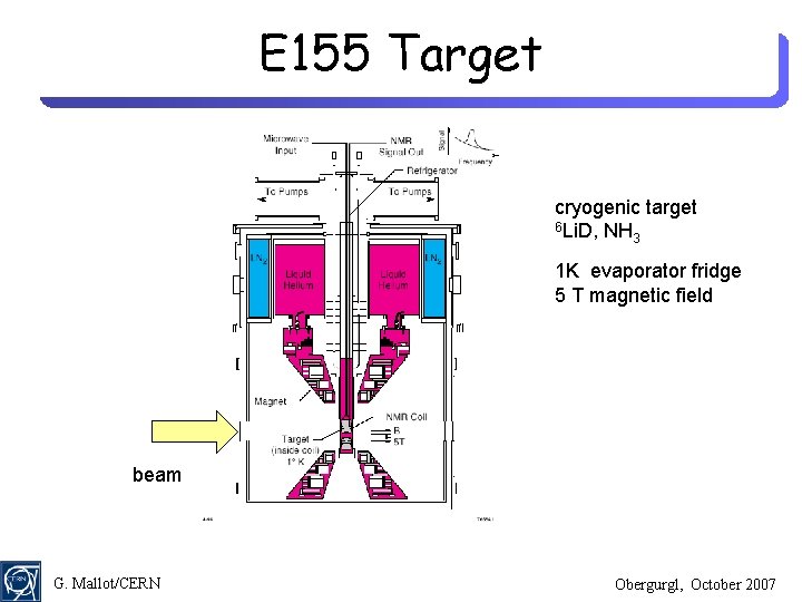 E 155 Target cryogenic target 6 Li. D, NH 3 1 K evaporator fridge