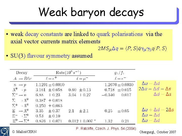Weak baryon decays • weak decay constants are linked to quark polarisations via the
