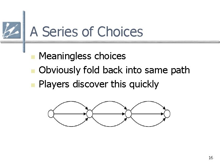 A Series of Choices n n n Meaningless choices Obviously fold back into same