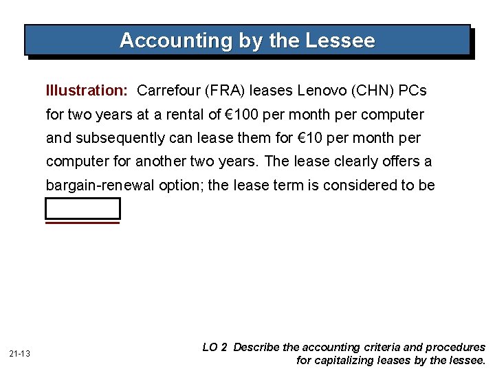 Accounting by the Lessee Illustration: Carrefour (FRA) leases Lenovo (CHN) PCs for two years