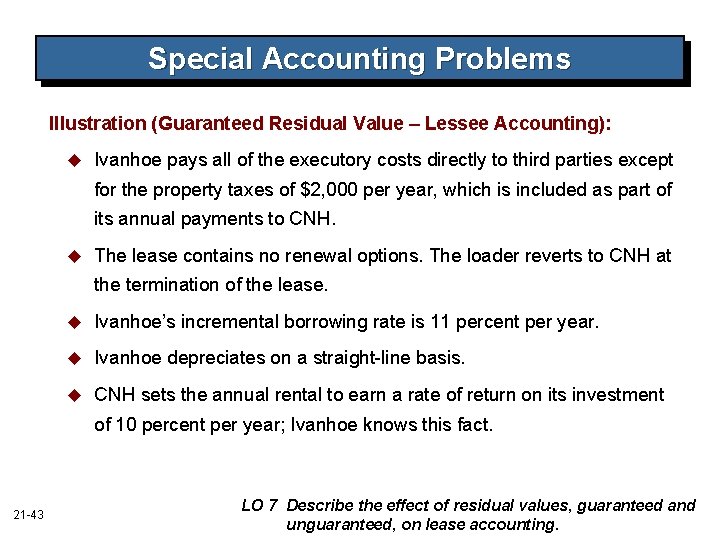 Special Accounting Problems Illustration (Guaranteed Residual Value – Lessee Accounting): u Ivanhoe pays all