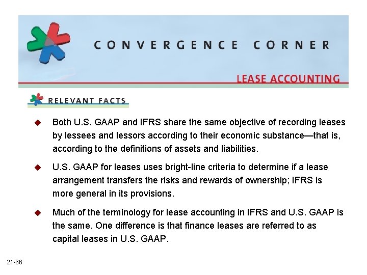 21 -66 u Both U. S. GAAP and IFRS share the same objective of