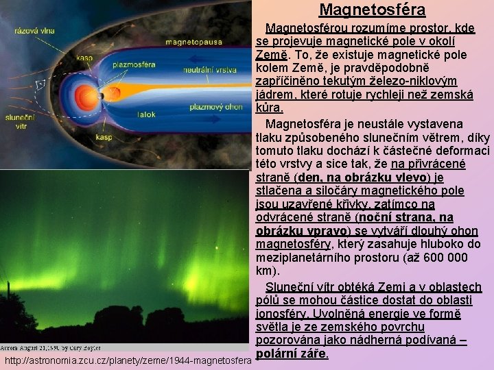 Magnetosféra http: //astronomia. zcu. cz/planety/zeme/1944 -magnetosfera Magnetosférou rozumíme prostor, kde se projevuje magnetické pole