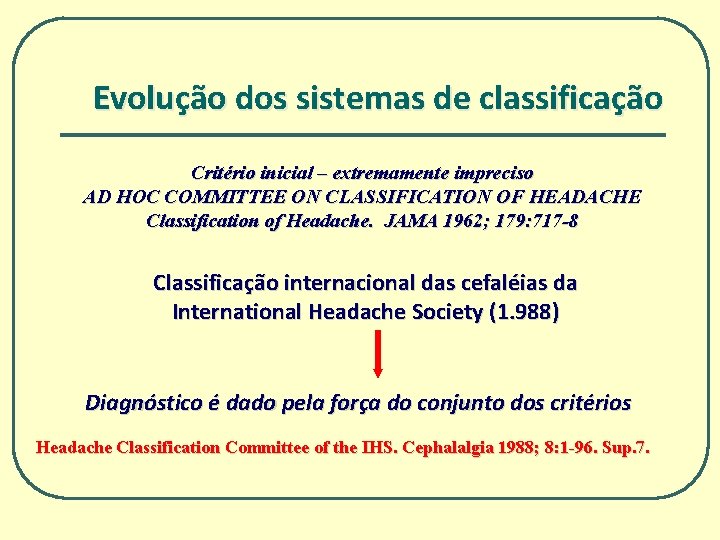 Evolução dos sistemas de classificação Critério inicial – extremamente impreciso AD HOC COMMITTEE ON