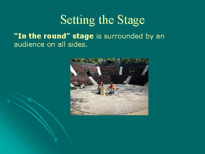 Setting the Stage “In the round” stage is surrounded by an audience on all