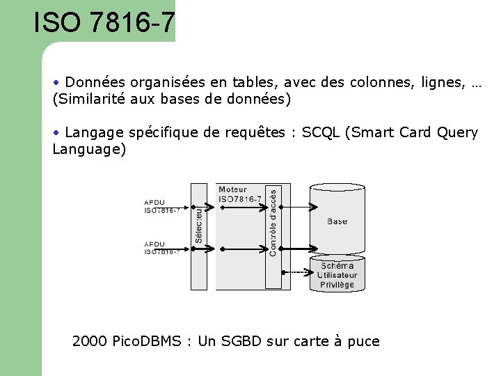 ISO 7816 -7 • Données organisées en tables, avec des colonnes, lignes, … (Similarité