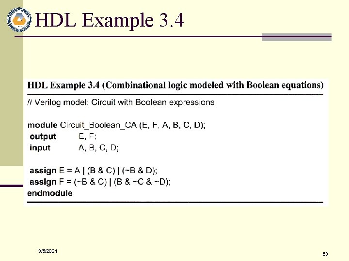 HDL Example 3. 4 3/5/2021 63 