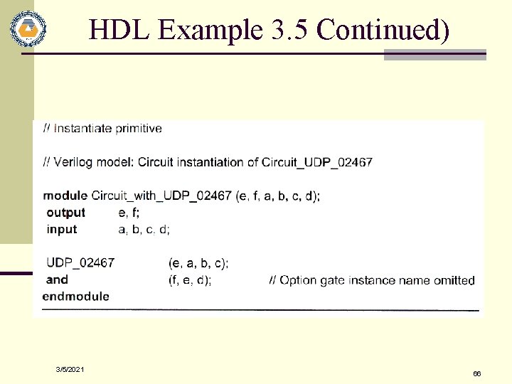 HDL Example 3. 5 Continued) 3/5/2021 66 