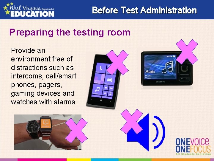 Before Test Administration Preparing the testing room Provide an environment free of distractions such