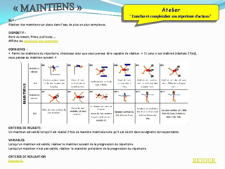 Atelier BUT : Réaliser des maintiens sur place dans l’eau de plus en plus Atelier BUT : Réaliser des maintiens sur place dans l’eau de plus en plus