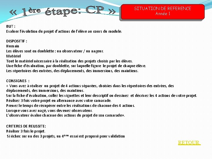 SITUATION DE REFERENCE Année 1 BUT : Evaluer l’évolution du projet d’actions de l’élève SITUATION DE REFERENCE Année 1 BUT : Evaluer l’évolution du projet d’actions de l’élève