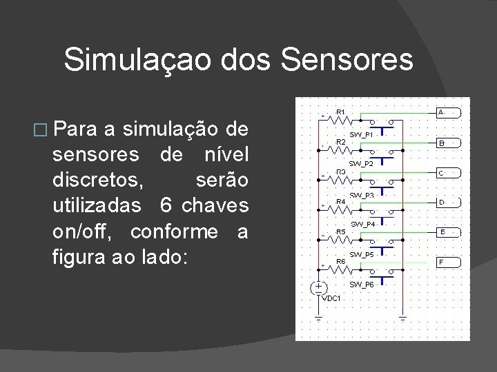 Simulaçao dos Sensores � Para a simulação de sensores de nível discretos, serão utilizadas