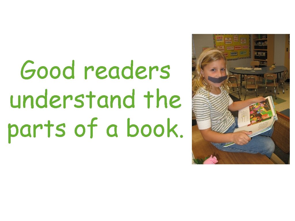 Good readers understand the parts of a book. 