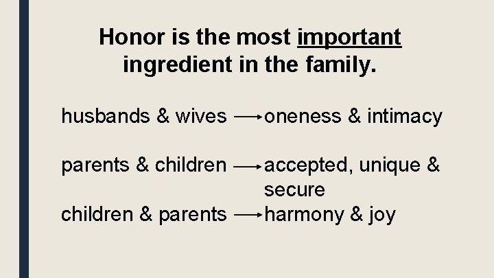 Honor is the most important ingredient in the family. husbands & wives oneness &