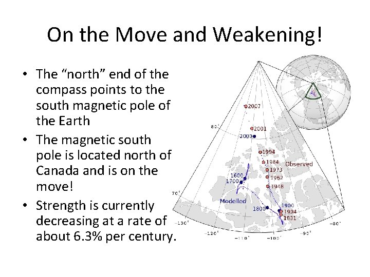 On the Move and Weakening! • The “north” end of the compass points to