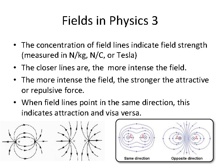Fields in Physics 3 • The concentration of field lines indicate field strength (measured