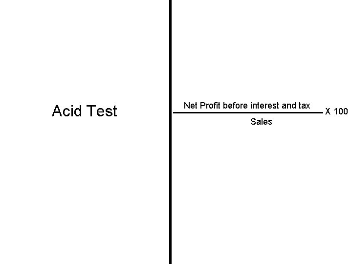 Acid Test Net Profit before interest and tax Sales X 100 