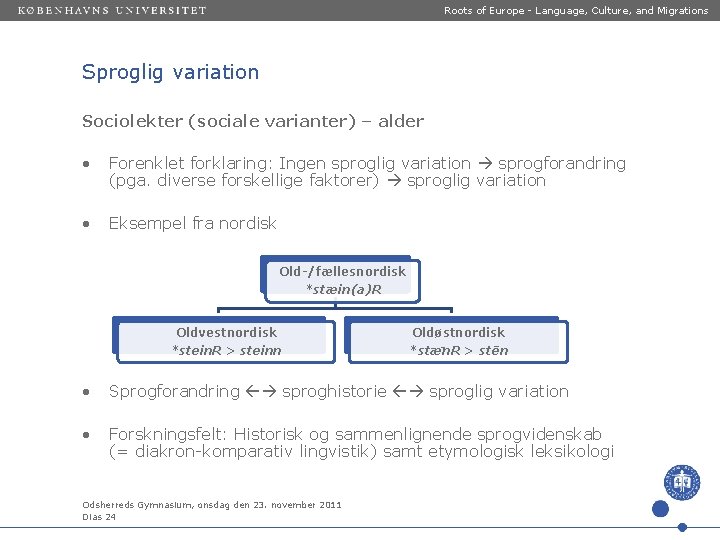 Roots of Europe - Language, Culture, and Migrations Sproglig variation Sociolekter (sociale varianter) –