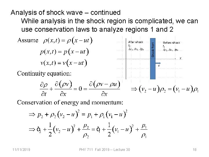 Analysis of shock wave – continued While analysis in the shock region is complicated,