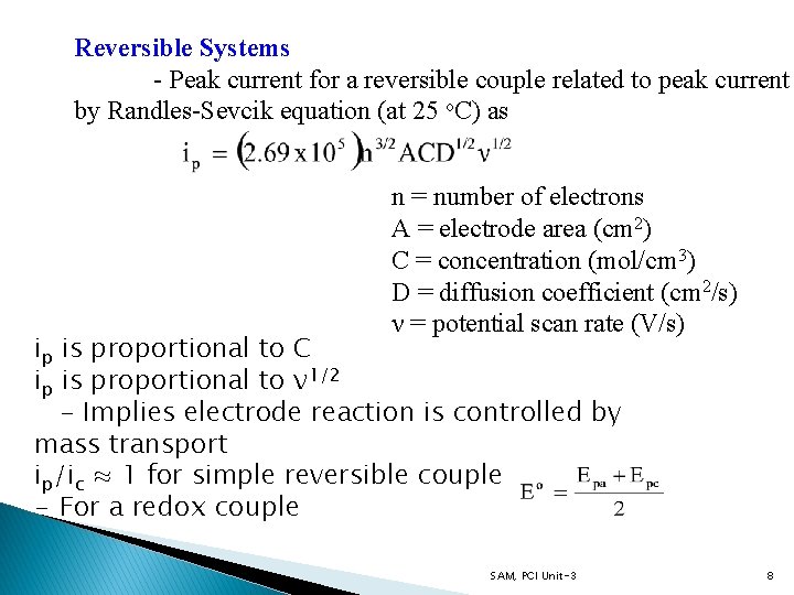 Reversible Systems - Peak current for a reversible couple related to peak current by