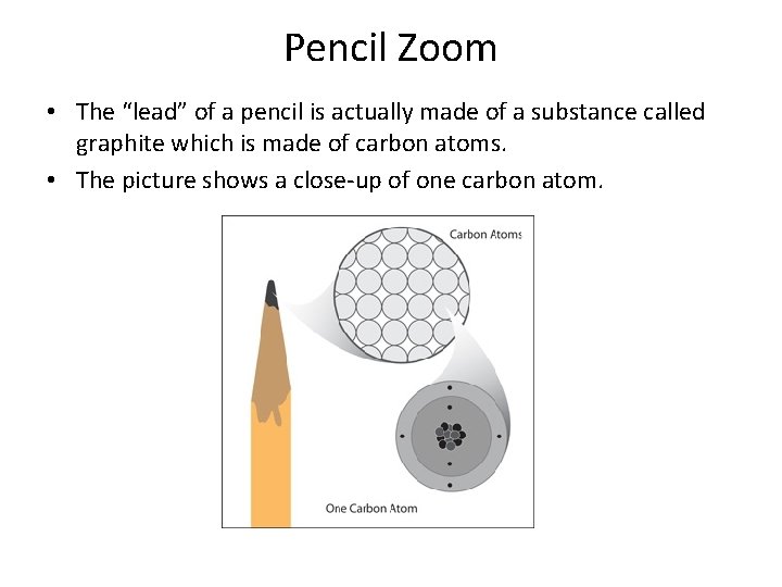 Pencil Zoom • The “lead” of a pencil is actually made of a substance