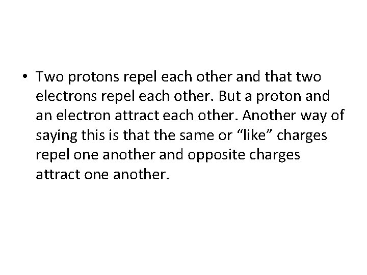  • Two protons repel each other and that two electrons repel each other.