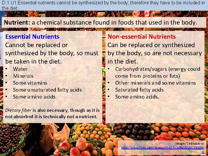 D. 1. U 1 Essential nutrients cannot be synthesized by the body, therefore they