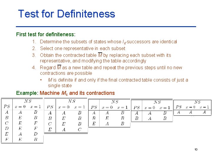 Test for Definiteness First test for definiteness: 1. Determine the subsets of states whose Test for Definiteness First test for definiteness: 1. Determine the subsets of states whose