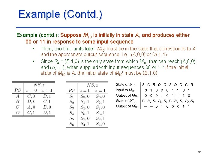 Example (Contd. ) Example (contd. ): Suppose M 10 is initially in state A, Example (Contd. ) Example (contd. ): Suppose M 10 is initially in state A,