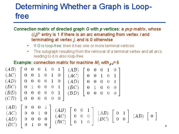 Determining Whether a Graph is Loopfree Connection matrix of directed graph G with p Determining Whether a Graph is Loopfree Connection matrix of directed graph G with p