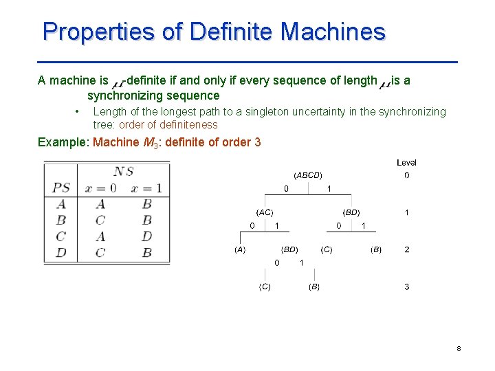 Properties of Definite Machines A machine is -definite if and only if every sequence Properties of Definite Machines A machine is -definite if and only if every sequence
