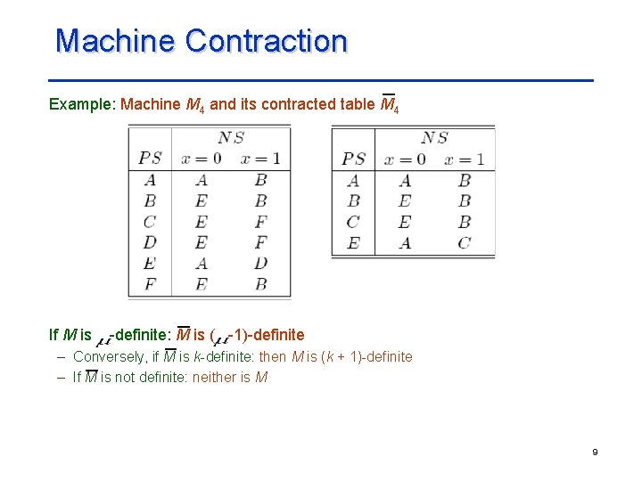 Machine Contraction Example: Machine M 4 and its contracted table M 4 If M Machine Contraction Example: Machine M 4 and its contracted table M 4 If M