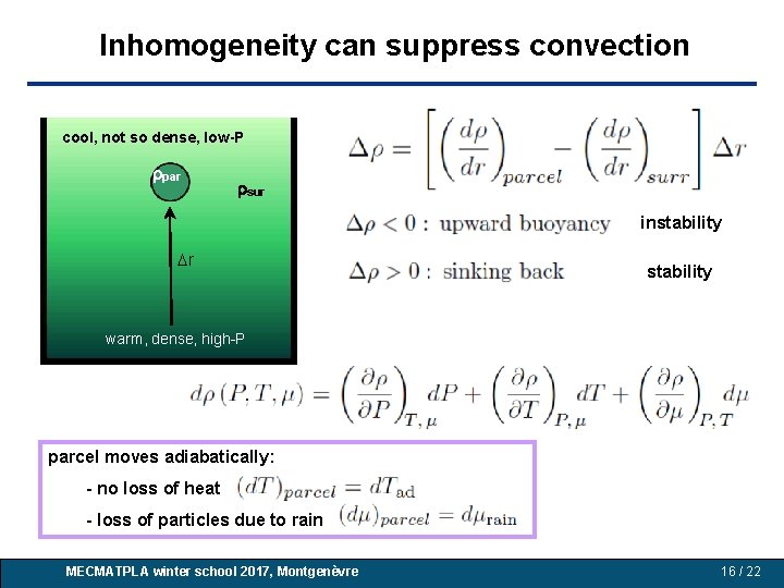 Inhomogeneity can suppress convection cool, not so dense, low-P rpar rsur instability Dr stability Inhomogeneity can suppress convection cool, not so dense, low-P rpar rsur instability Dr stability
