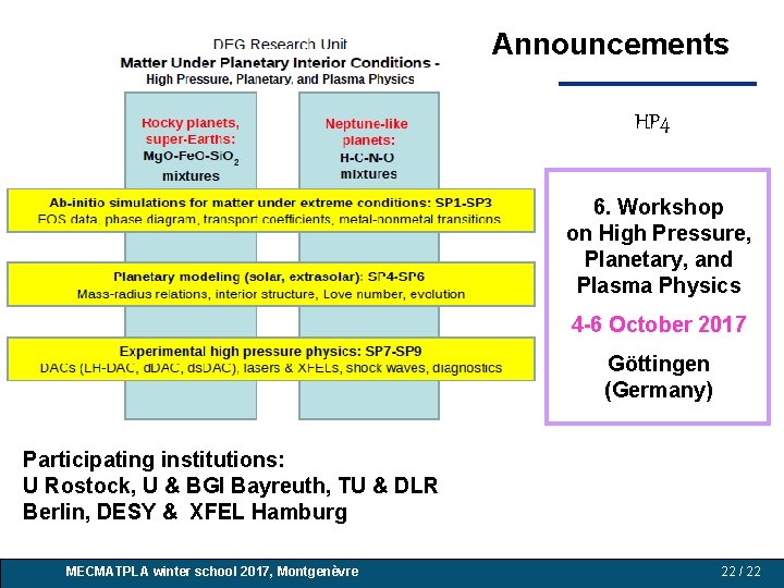 Announcements HP 4 6. Workshop on High Pressure, Planetary, and Plasma Physics 4 -6 Announcements HP 4 6. Workshop on High Pressure, Planetary, and Plasma Physics 4 -6