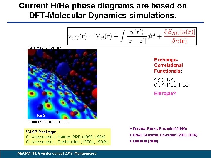 Current H/He phase diagrams are based on FT-DFT-MD simulations DFT-Molecular Dynamics simulations. ions, electron Current H/He phase diagrams are based on FT-DFT-MD simulations DFT-Molecular Dynamics simulations. ions, electron