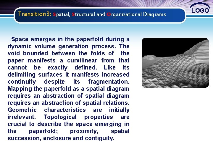 Transition 3: spatial, structural and organizational Diagrams Space emerges in the paperfold during a