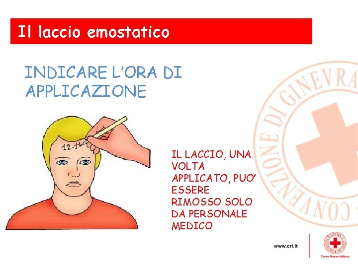 Il laccio emostatico INDICARE L’ORA DI APPLICAZIONE Le emorragie esterne gravi - Trattamento IL