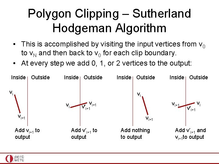 Polygon Clipping – Sutherland Hodgeman Algorithm • This is accomplished by visiting the input