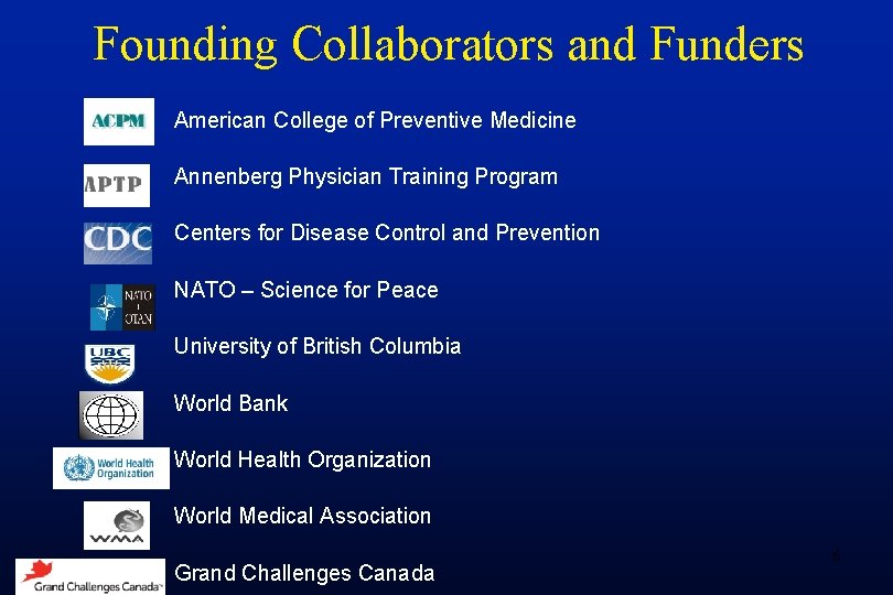 Founding Collaborators and Funders American College of Preventive Medicine Annenberg Physician Training Program Centers