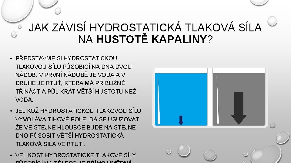 JAK ZÁVISÍ HYDROSTATICKÁ TLAKOVÁ SÍLA NA HUSTOTĚ KAPALINY? • PŘEDSTAVME SI HYDROSTATICKOU TLAKOVOU SÍLU