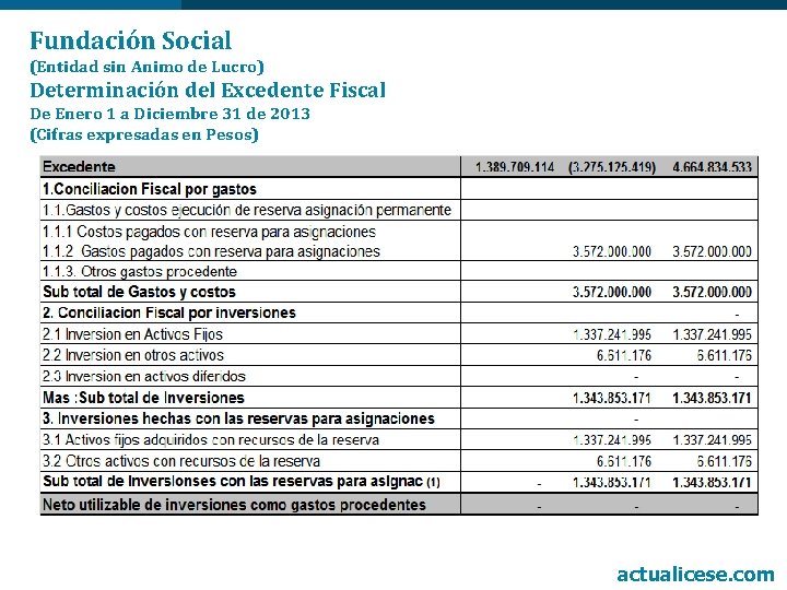 Fundación Social (Entidad sin Animo de Lucro) Determinación del Excedente Fiscal De Enero 1