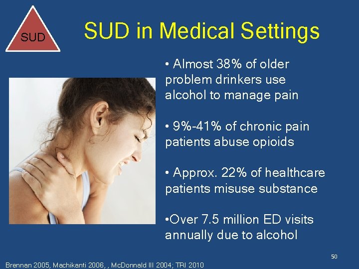 SUD in Medical Settings • Almost 38% of older problem drinkers use alcohol to