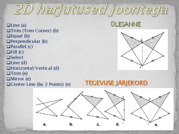 2 D harjutused joontega q. Line (a) q. Trim (Trim Corner) (b) q. Equal