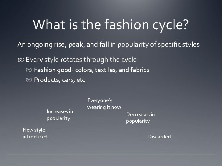 What is the fashion cycle? An ongoing rise, peak, and fall in popularity of