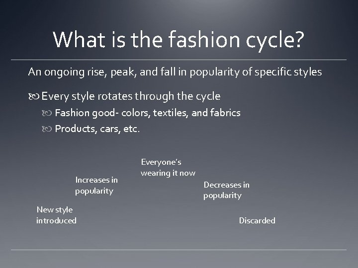 What is the fashion cycle? An ongoing rise, peak, and fall in popularity of