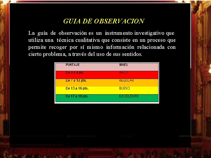 GUIA DE OBSERVACION La guía de observación es un instrumento investigativo que utiliza una GUIA DE OBSERVACION La guía de observación es un instrumento investigativo que utiliza una