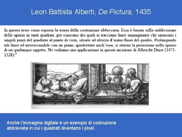 Leon Battista Alberti, De Pictura, 1435 Anche l’immagine digitale è un esempio di costruzione Leon Battista Alberti, De Pictura, 1435 Anche l’immagine digitale è un esempio di costruzione