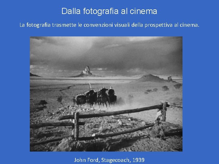 Dalla fotografia al cinema La fotografia trasmette le convenzioni visuali della prospettiva al cinema. Dalla fotografia al cinema La fotografia trasmette le convenzioni visuali della prospettiva al cinema.
