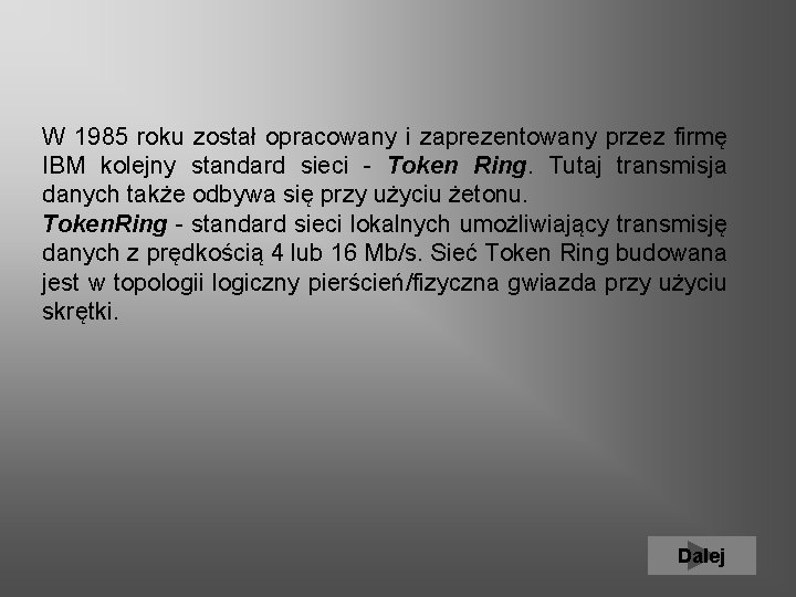 W 1985 roku został opracowany i zaprezentowany przez firmę IBM kolejny standard sieci -