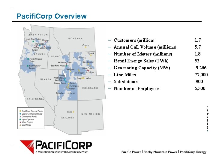 Pacifi. Corp Overview Customers (million) Annual Call Volume (millions) Number of Meters (millions) Retail